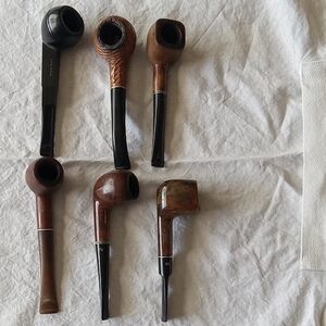 Lot Of 6 Estate Tobacco Pipes With Walnut Stand